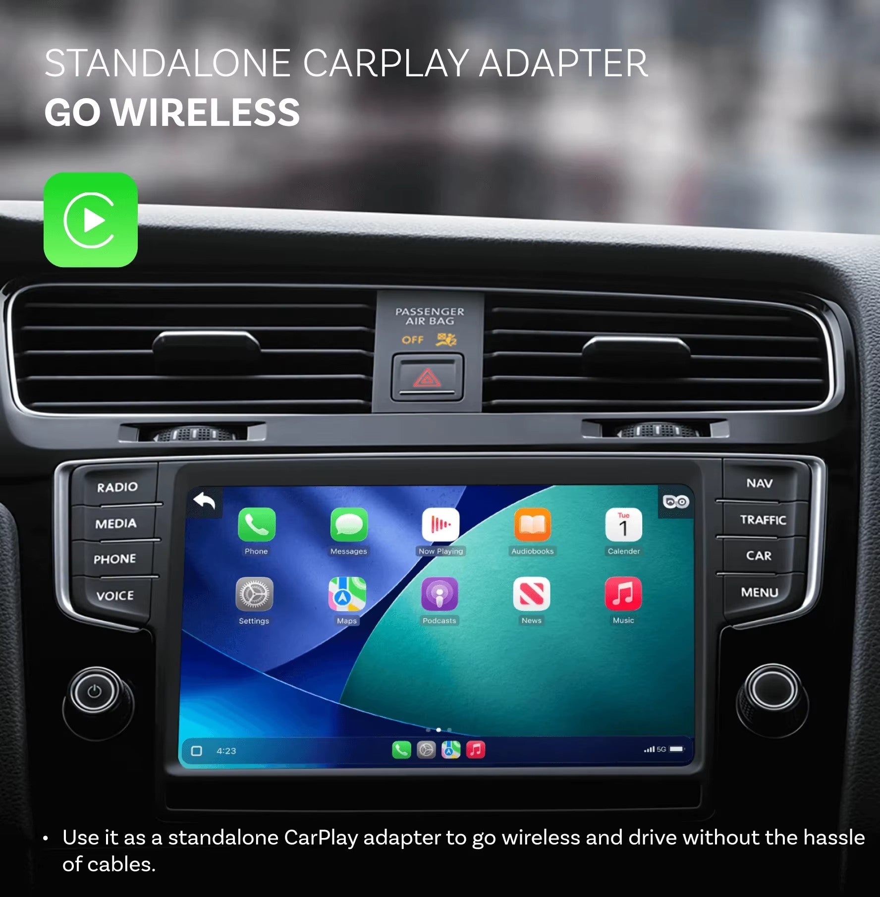 Standalone wireless CarPlay adapter function of the BabyDrive Cam 2-in-1 baby car camera
