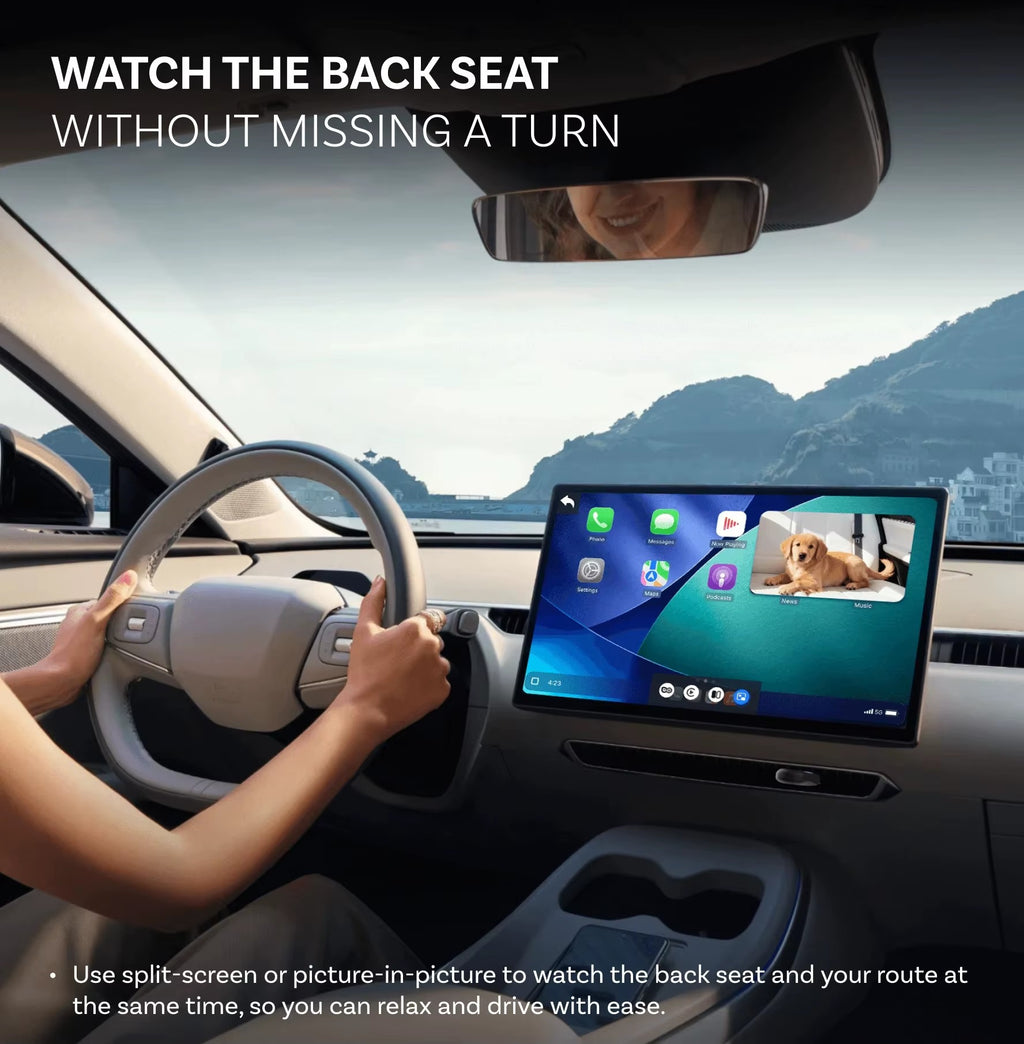 Picture-in-picture rear seat camera view while navigating with wireless CarPlay